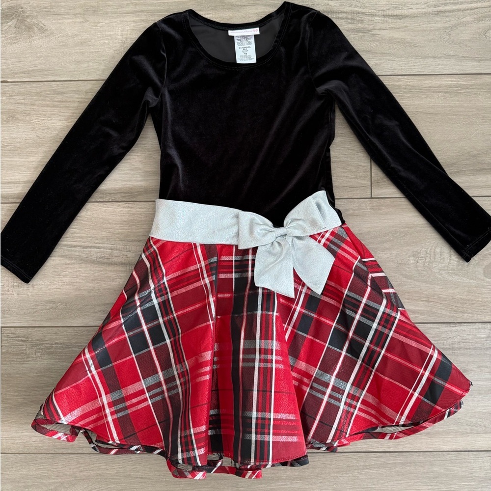Plaid Red and Black Kids Dress with Bow Christmas Dress Holiday Dress